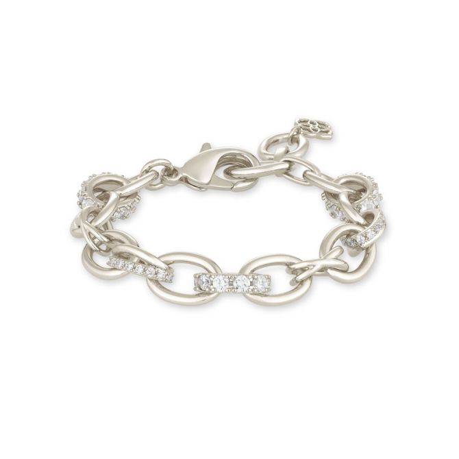 Kendra Scott Livy Silver Tone Chain Bracelet in White Crystal