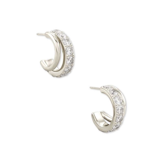 Kendra Scott Livy Silver Tone Huggie Earrings in White Crystal