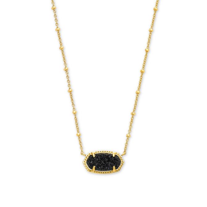 Kendra Scott Elisa Gold Tone Satellite Pendant Necklace in Black Drusy