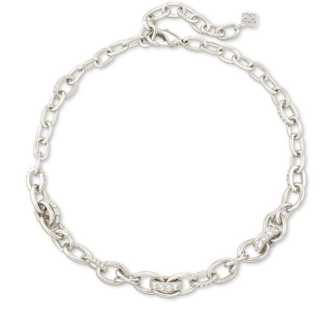 Kendra Scott Liv Silver Tone Chain Necklace in White Crystal