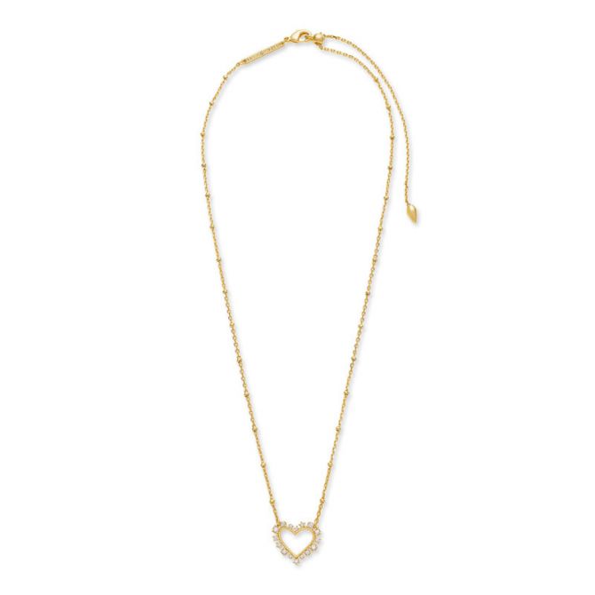 Kendra Scott Ari Heart Gold Tone Pendant Necklace in White Crystal - Main Image