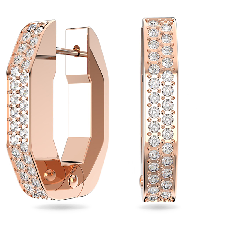 Swarovski Dextera Pave Small Octagon Hoop Earrings, White and Rose Gold