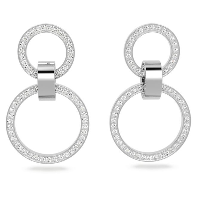 Swarovski Hollow Hoop Earrings, White and Rhodium Plated