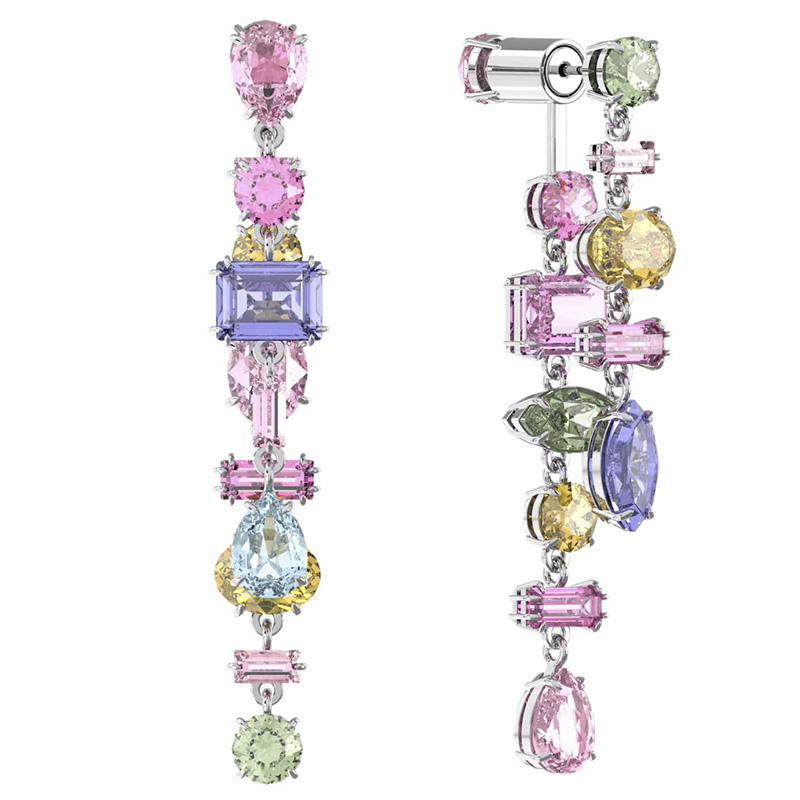 Swarovski Gema Mixed Cuts Long Asymmetrical Drop Earrings, Multicolored