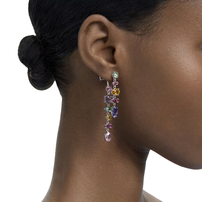 Swarovski Gema Mixed Cuts Long Asymmetrical Drop Earrings, Multicolored