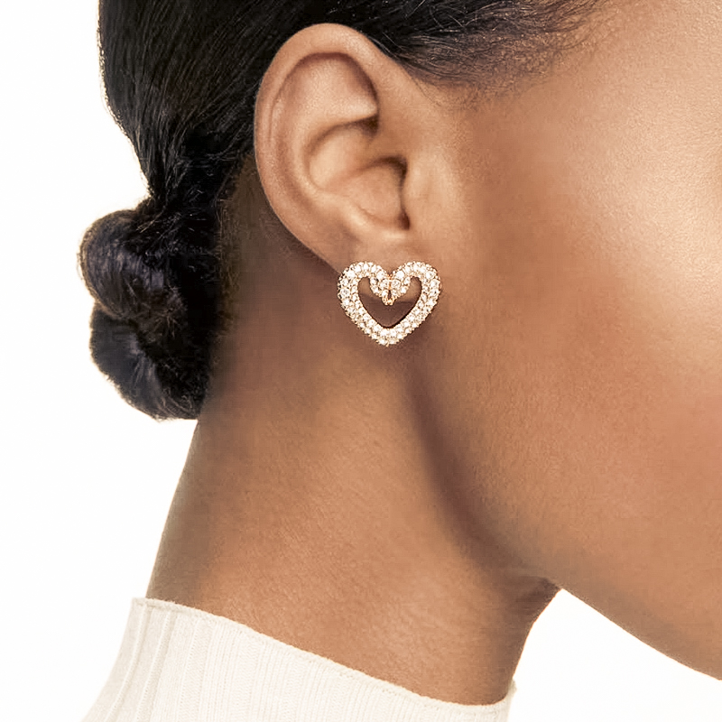 Swarovski Una Heart Stud Small Earrings, White and Rose Gold Tone ...