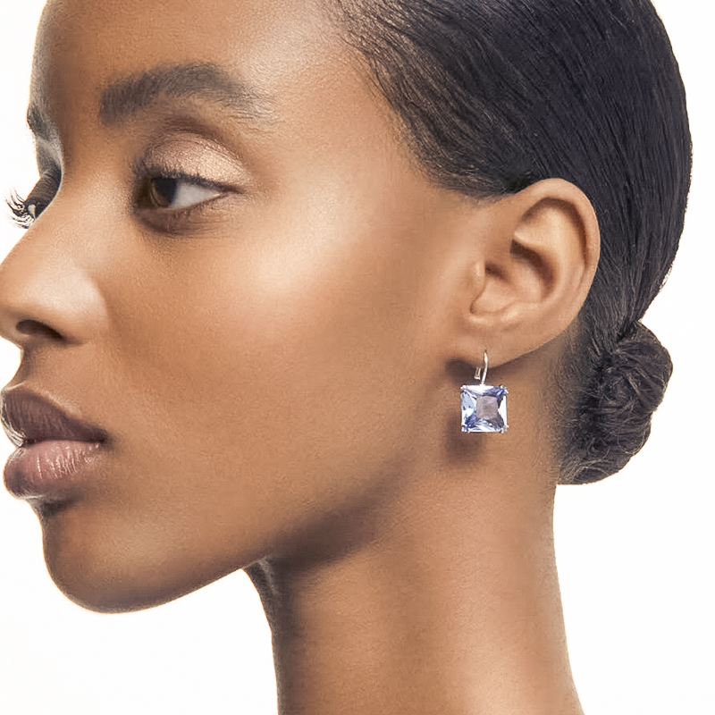 Swarovski Millenia Square Cut Drop Earrings, Blue and Rhodium Plated