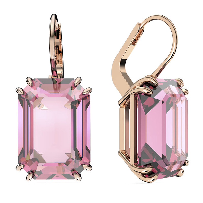 Swarovski Millenia Octagon Cut Drop Earrings, Pink and Rose Gold Tone