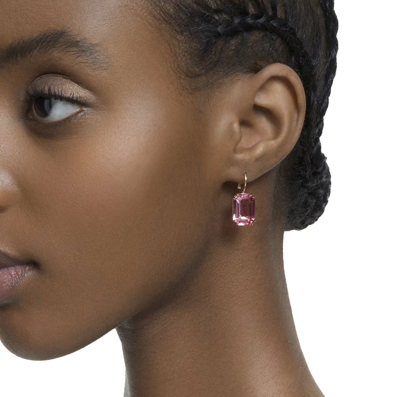 Swarovski Millenia Octagon Cut Drop Earrings, Pink and Rose Gold Tone