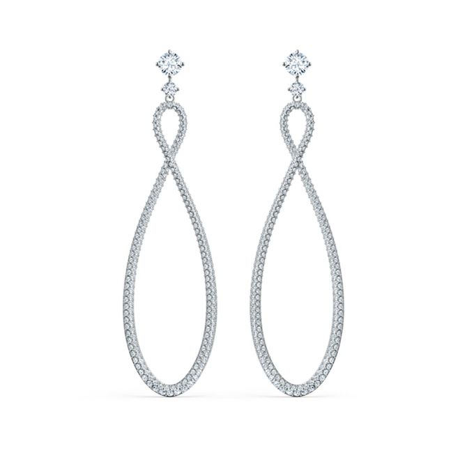 Swarovski Infinity Earrings, White and Rhodium Plated