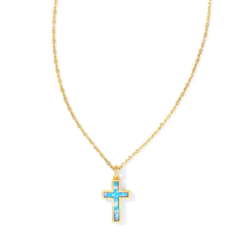 Kendra Scott Cross Gold Tone Pendant Necklace in Periwinkle Kyocera Opal