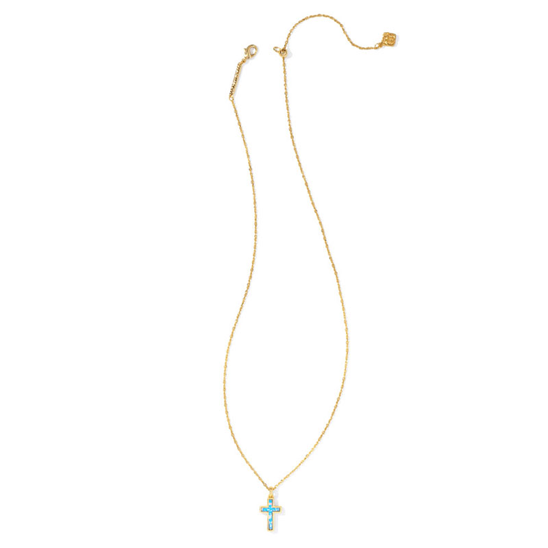 Kendra Scott Cross Gold Tone Pendant Necklace in Periwinkle Kyocera Opal