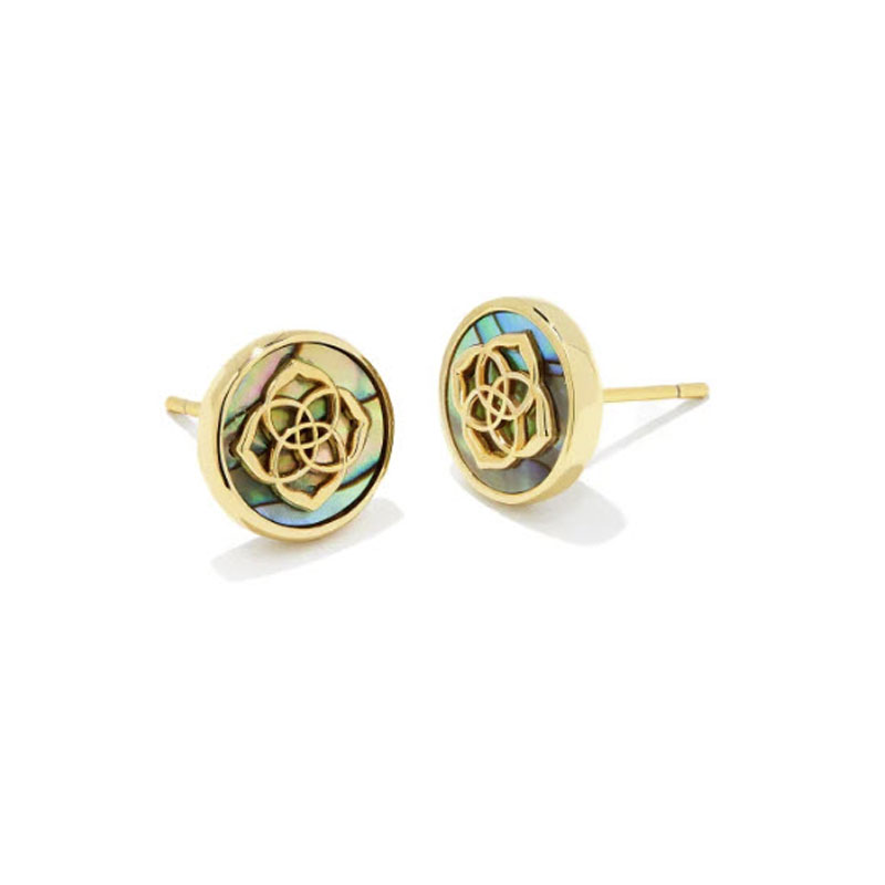 Kendra Scott Stamped Dira Gold Tone Stud Earrings in Abalone