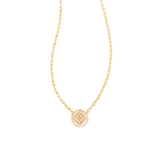 Kendra Scott Yellow Gold Plated Dira Stamped Pendant Necklace in Ivory Mother of Pearl