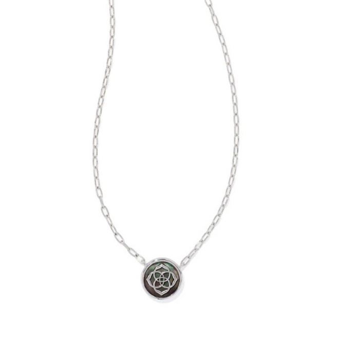 Kendra Scott Stamped Dira Silver Tone Pendant Necklace in Black Mother of Pearl