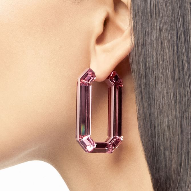 みーサマ専用　Swarovski Lucent スタッドピアス　ピンク Lucent hoop earrings, Statement, Octagon shape, Pink | Swarovski