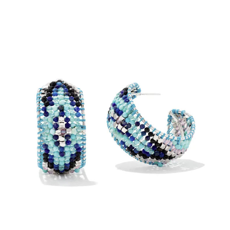 Kendra Scott Britt Silver Tone Hoop Earrings in Turquoise Mix