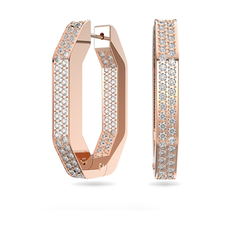 Swarovski Dextera Octagon Pave Medium Hoop Earrings, White and Rose ...
