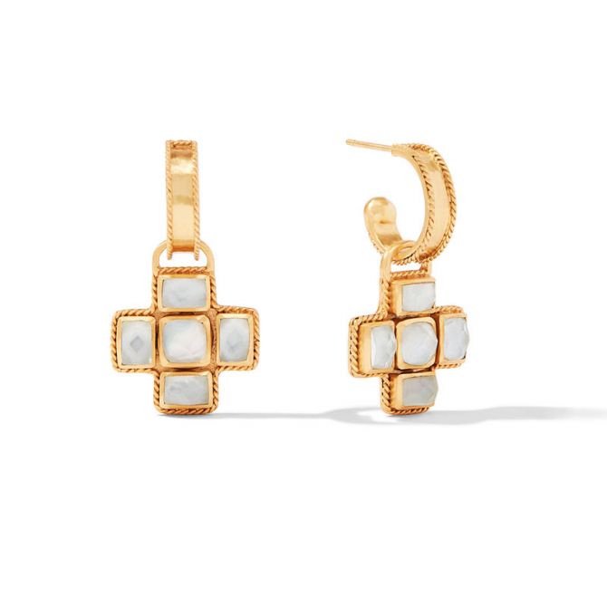 Julie Vos Savoy Statement Hoop and Charm Earrings in Iridescent Clear Crystal