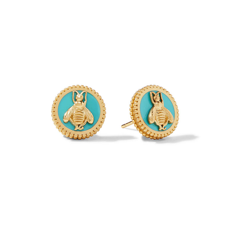 Julie Vos Bee Cameo Stud Earrings in Bahamian Blue Enamel
