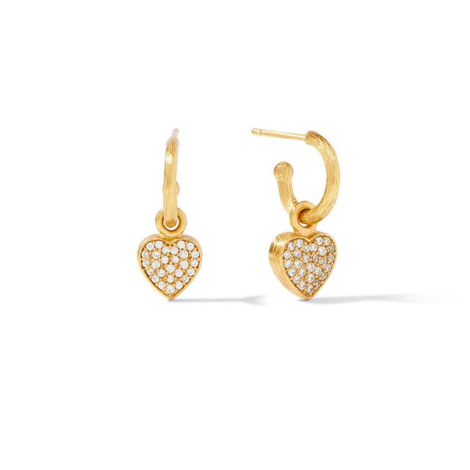 Julie Vos Heart Pave Demi Hoop and Charm Earrings