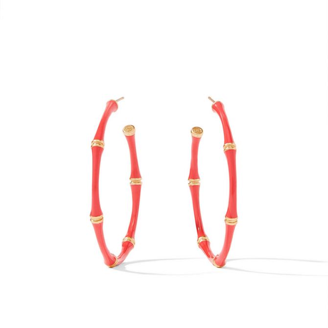 Julie Vos Bamboo Large Hoop Earrings in Coral Enamel