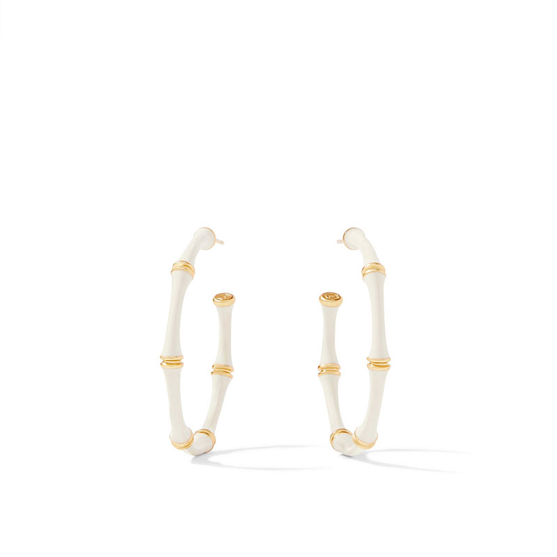 Julie Vos Bamboo Medium Hoop Earrings in Ivory Enamel