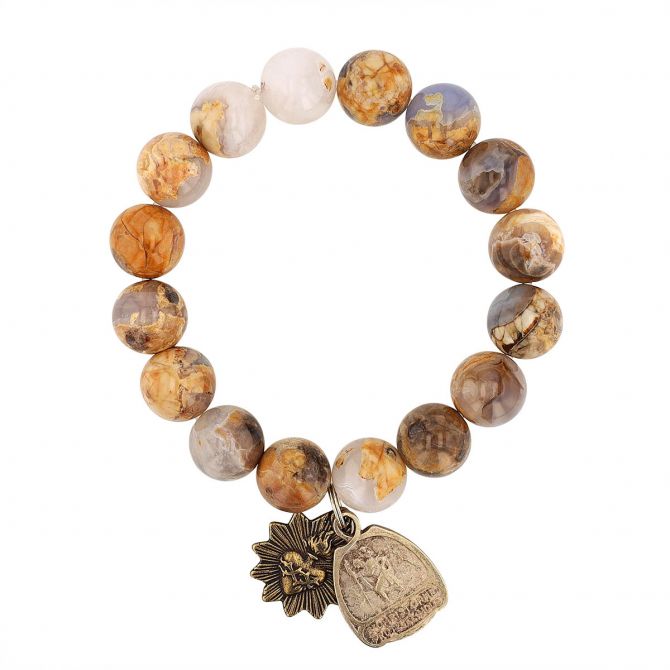 Miracle Icons By Mary Jo Pane 12mm Angelskin Natural Blue Chalcedony Bracelet