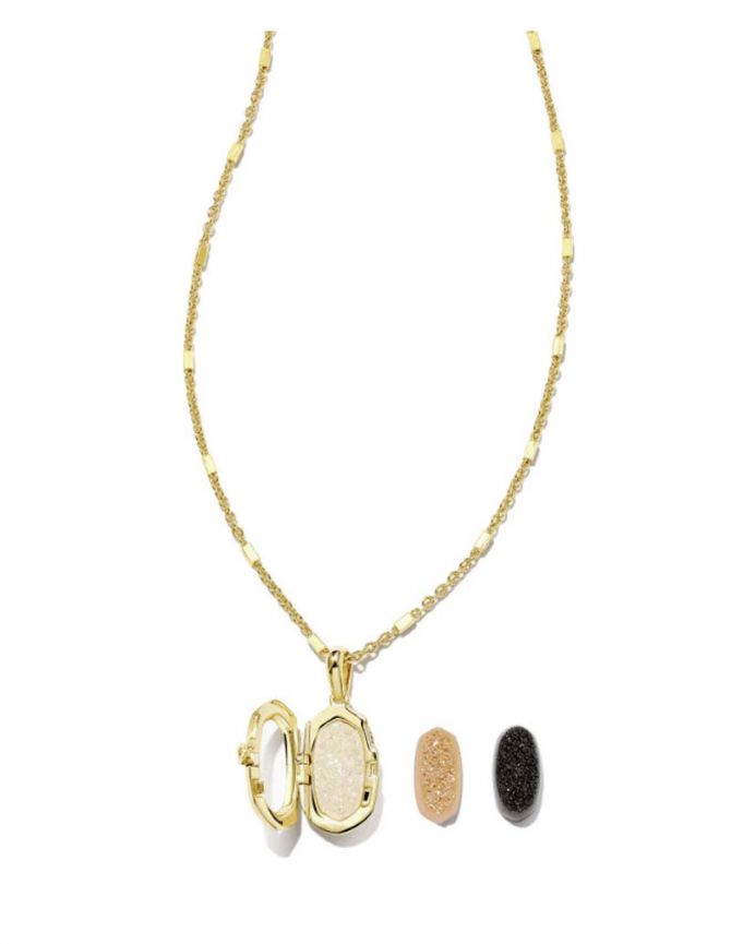 Kendra Scott Ellie Gold Tone Locket Gift Set in Drusy Mix