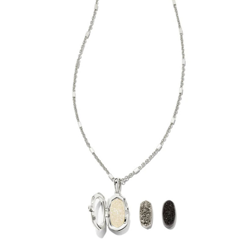 Kendra Scott Ellie Silver Tone Locket Gift Set in Drusy Mix