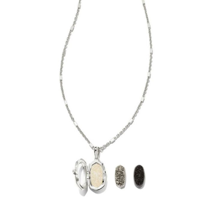Kendra Scott Ellie Silver Tone Locket Gift Set in Drusy Mix