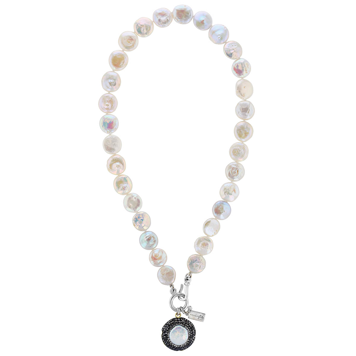 Pearly Girls Classic Coin Pearl with Mother of Pearl and Marcasite Pendant Necklace
