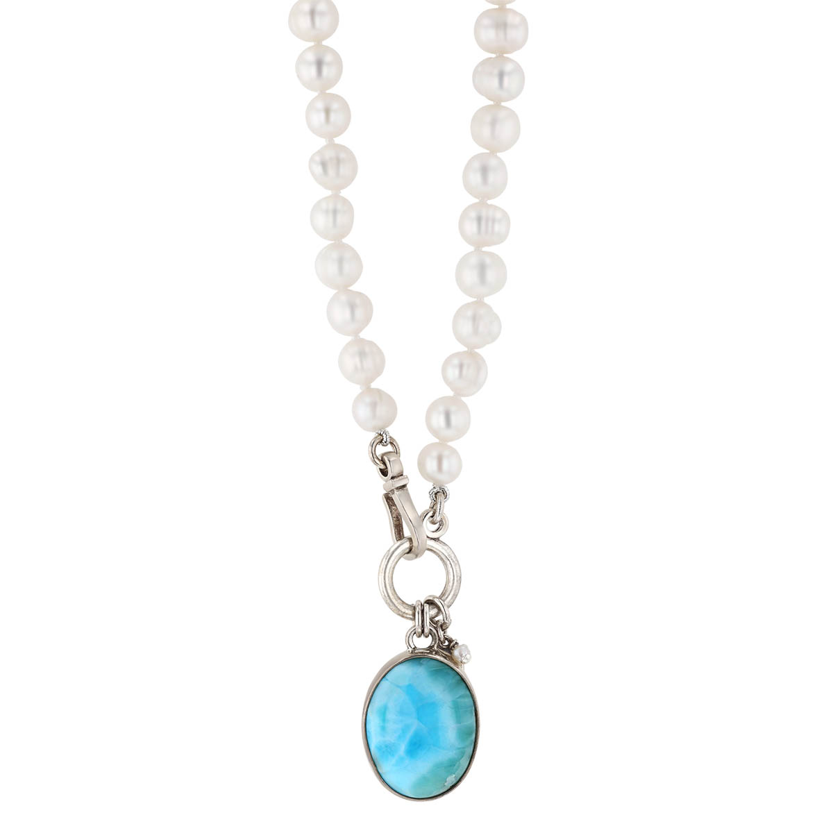 Pearly Girls Laura Pearl and Larimar Pendant Necklace