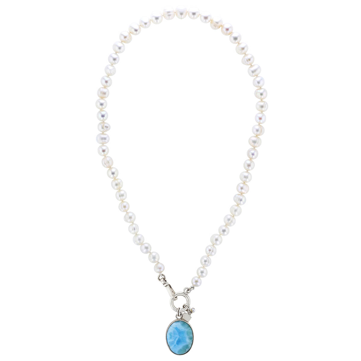 Pearly Girls Laura Pearl and Larimar Pendant Necklace