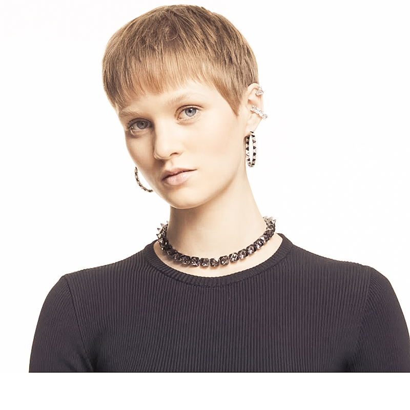 Swarovski Ortyx Pyramid Cut Necklace, Grey and Ruthenium Plated