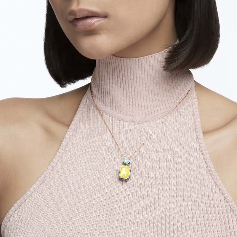 Swarovski Orbita Octagon Cut Necklace, Multicolored and gold tone plated