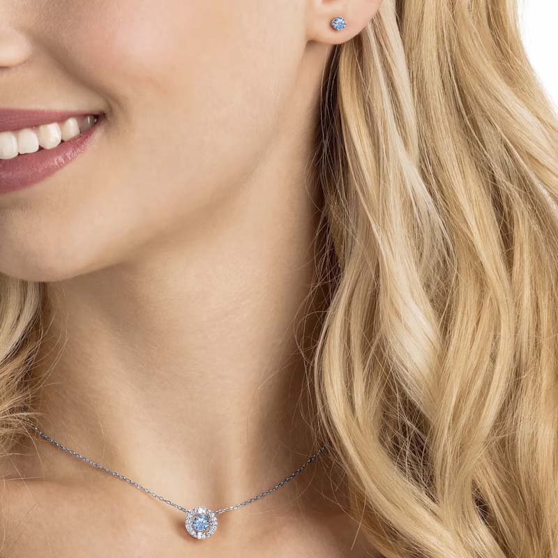 Swarovski Round Cut Sparkling Dance Set, Blue and Rhodium Plated ...