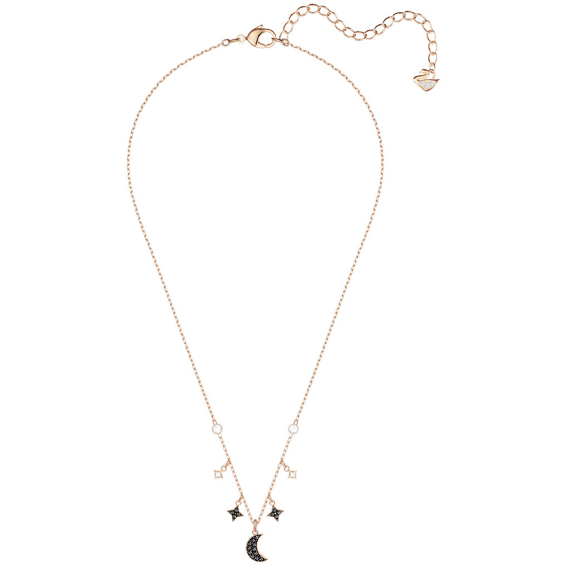 Swarovski Symbolic Moon and Star Necklace, Black and Rose Gold Tone Plated