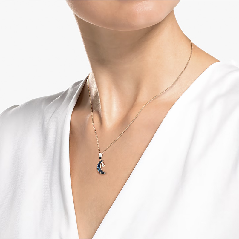 Swarovski Symbolic Moon and Star Pendant, Multicolored and Rose Gold Tone Plated