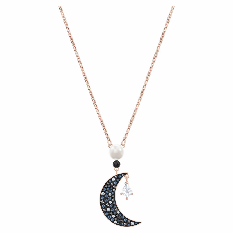 Swarovski Symbolic Moon and Star Pendant, Multicolored and Rose Gold Tone Plated