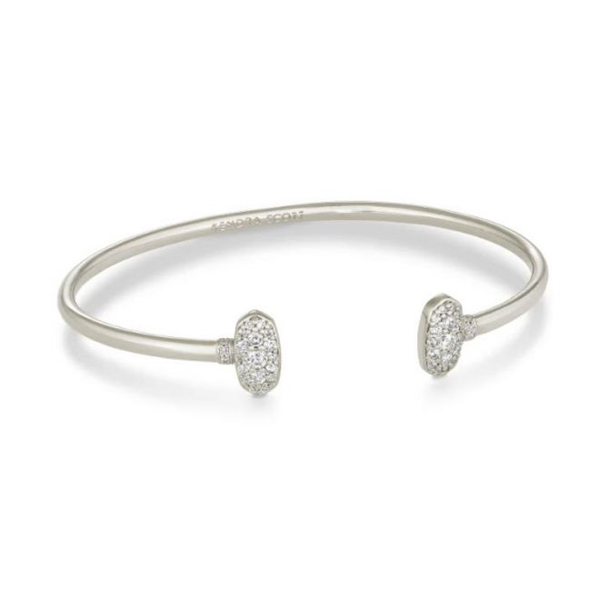 Kendra Scott Grayson Silver Tone Cuff Bracelet in White Crystal