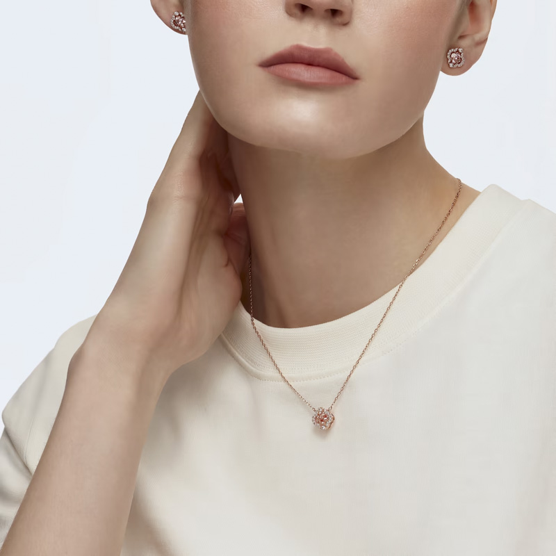 Swarovski Mixed Cuts Clover Sparkling Dance Pendant and Stud Set, Pink and Rose Gold Tone Plated