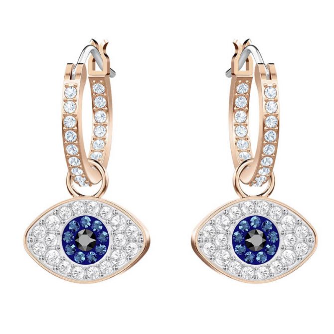 Swarovski Symbolic Evil Eye Hoop Earrings, Blue and Rose Gold tone