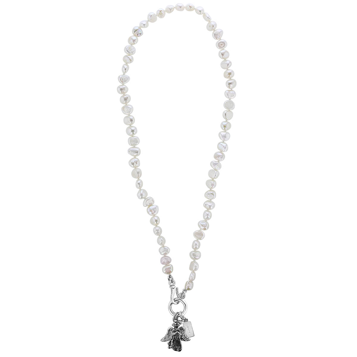 Pearly Girls Nugget Pearl and Angel Pendant Necklace