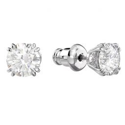 Image for Swarovski Constella Round Cut Stud Earrings, White and Rhodium Plated