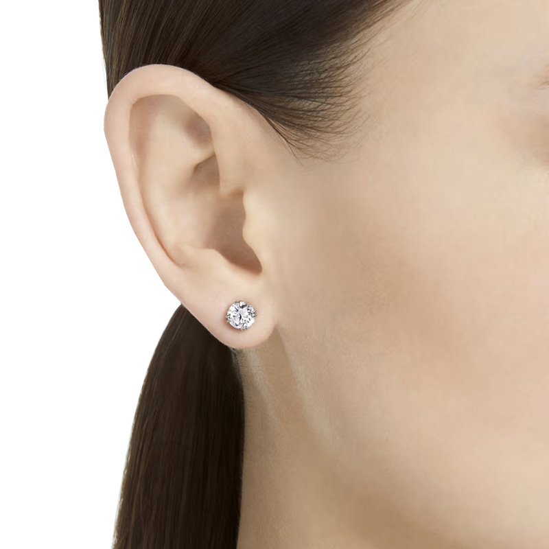 Swarovski Constella Round Cut Stud Earrings, White and Rhodium Plated