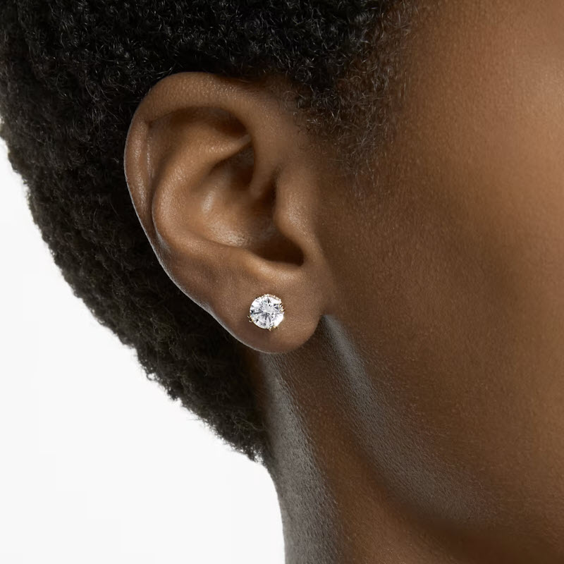 Swarovski Constella Round Cut Stud Earrings, White and Gold Tone