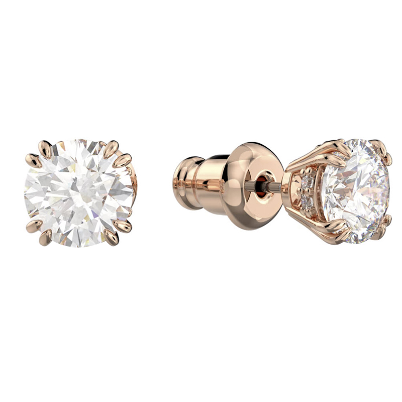 Swarovski Constella Round Cut Stud Earrings, Rose Gold Tone
