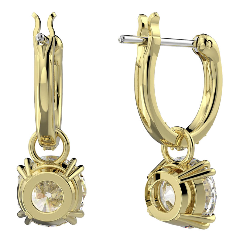 Swarovski Constella Round Cut Drop Earrings, White and Yellow Gold tone