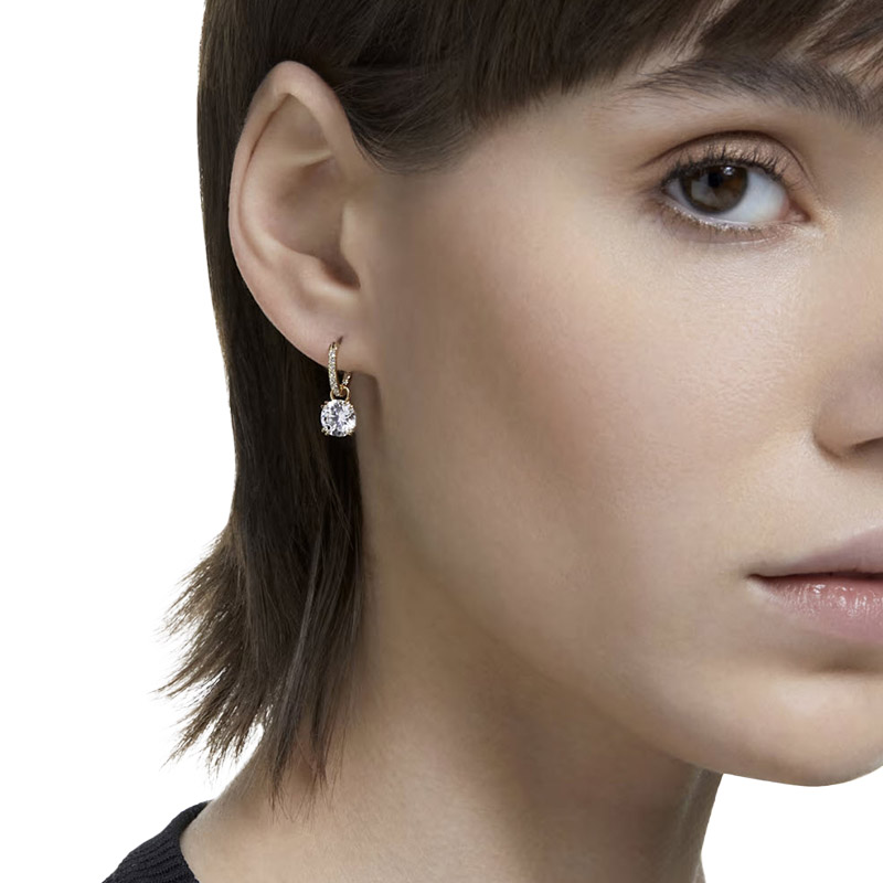 Swarovski Constella Round Cut Drop Earrings, White and Yellow Gold tone